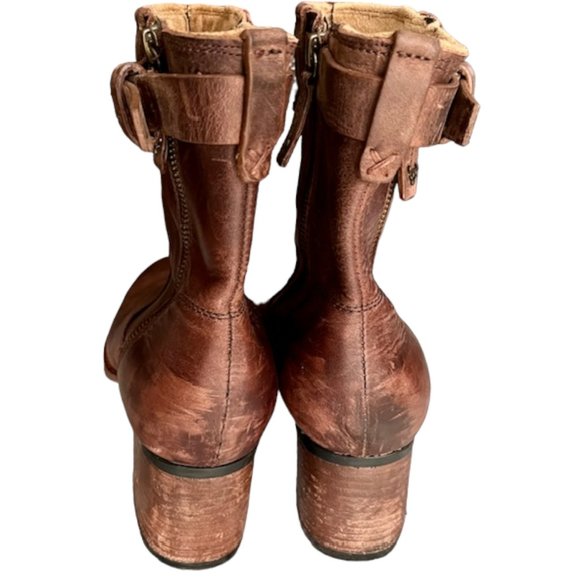 Trask Madison Distressed Leather Ankle Bootie Lug Sole 2.5" heel - Brown - 9 - Picture 5 of 12